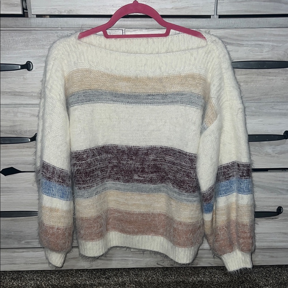 Cozy Striped Crewneck Sweater - Cream Multicolor